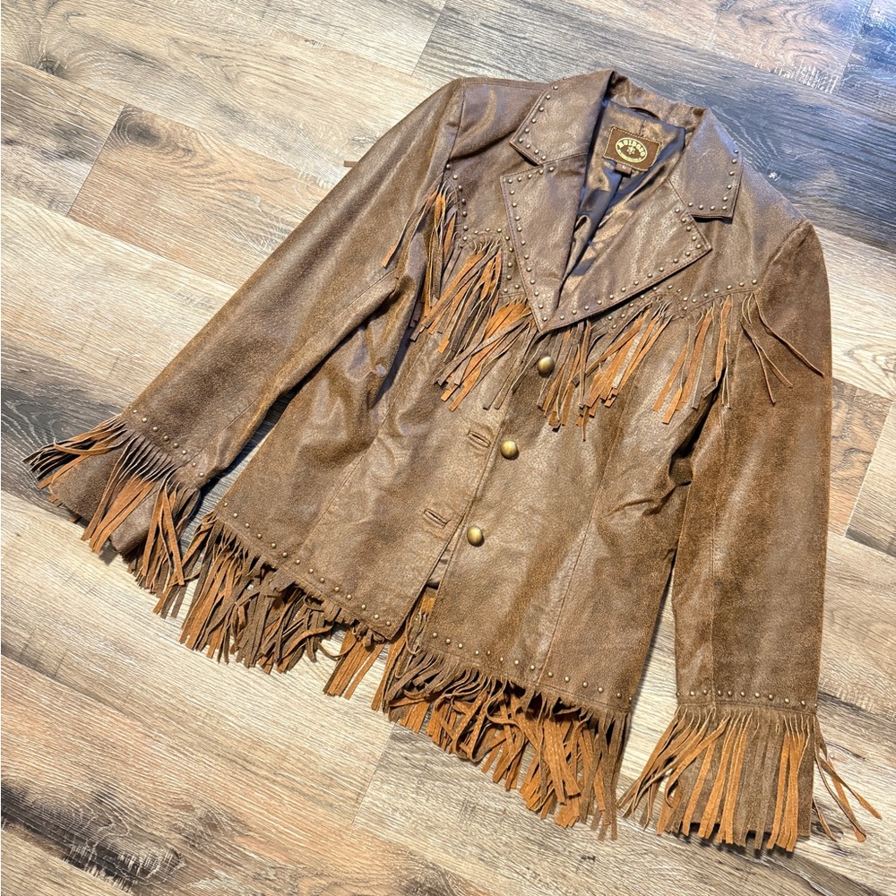 Brown Leather Fringe Jacket - Picture 1 of 8